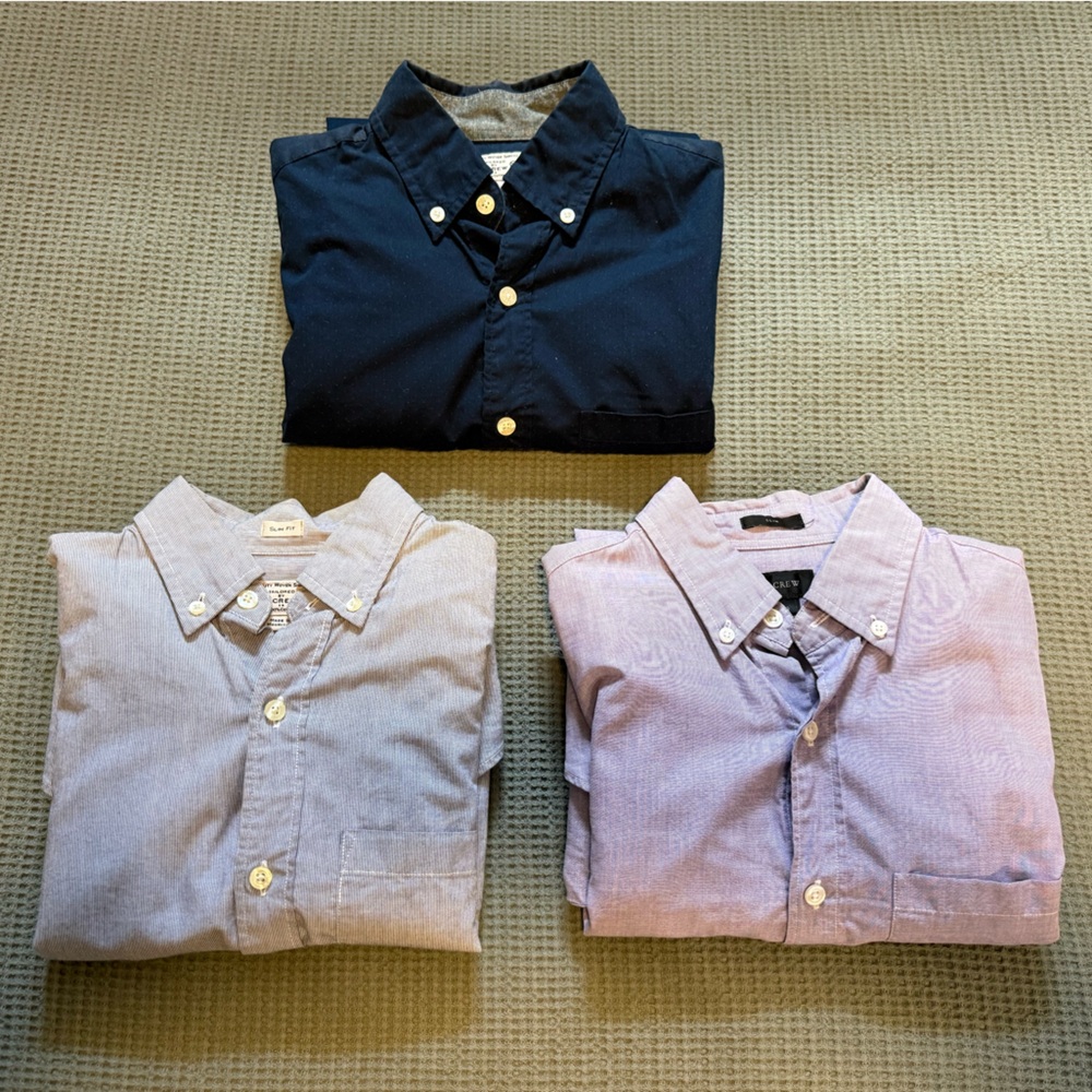 3x J Crew Slim Fit Classic Button-Down Shirt - Navy, Light Blue, and Lavender